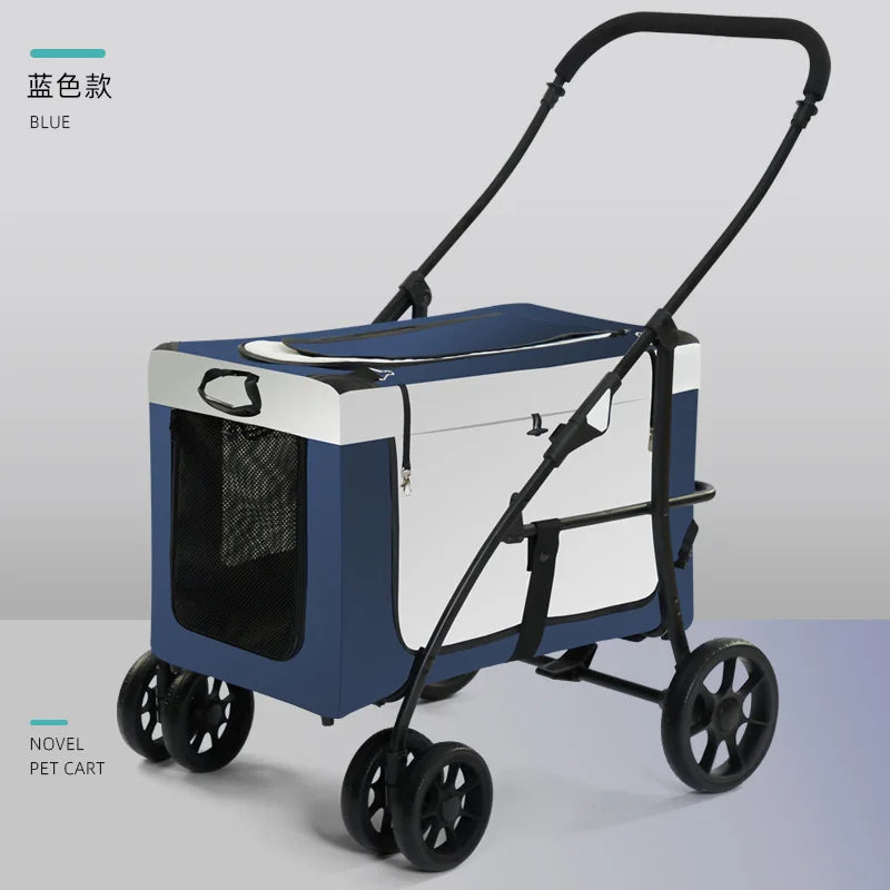 Pet Stroller Large Space, Portable Foldable Dog Cat Carrier, Detachable Design for Multiple Pets, Travel Pet Carriage