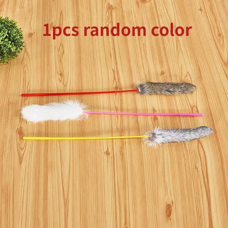Faux Rabbit Fur Pompom Cat Teaser Stick — Interactive Plush Training & Play Wand for Cats