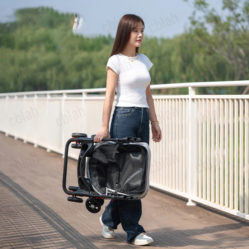 Foldable Pet Stroller, Lightweight Travel Carrier for Small Dogs Cats Up to 15 lbs, Portable Puppy Pushchair