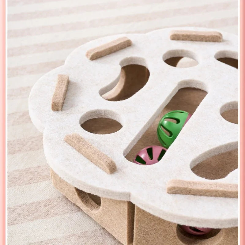 Felt Puzzle Box Cat Exercise Toy with Rolling Ball — Indoor Hunt & Dig