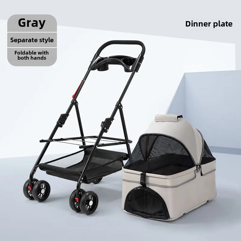 3-in-1 Folding Dog Stroller Pet Stroller 4 Wheel Foldable Pet Stroller with Detachable Carrier Storage for Small Dogs Cats