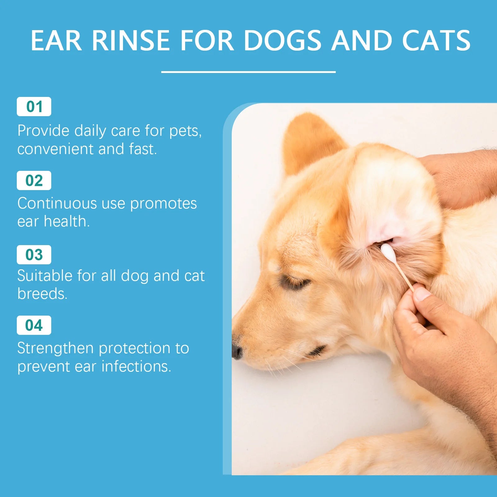 Pet Ear Cleaner For Dogs & Cats, Gentle Ear Care Solution Helps Remove Wax & Odor Cleansing Dirt Soothing Pet Ear Care Sol 120ML