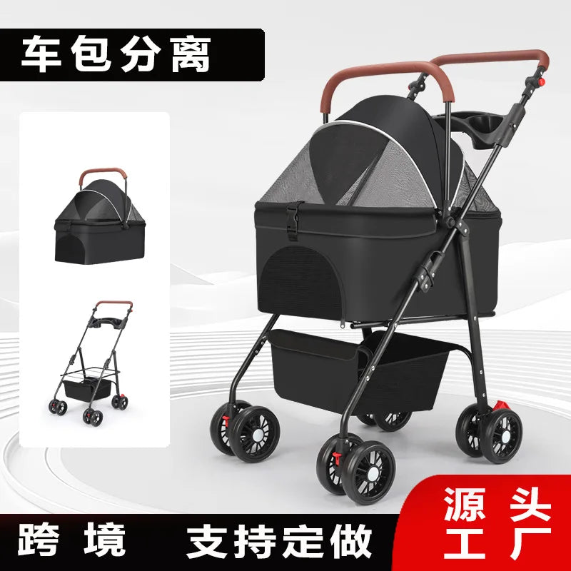 Upgraded Pet Stroller for Cats Dogs Compact Lightweight Foldable Teddy Bear for Outdoor Activities Detachable for Dog Walking