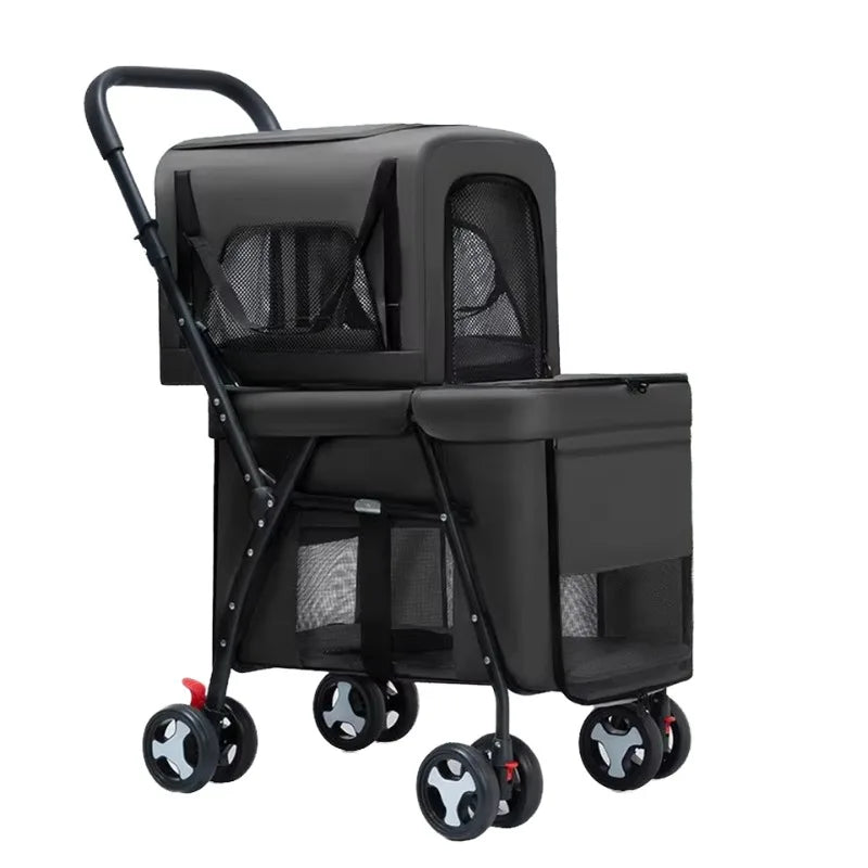 Luxury Double-Layer Eco-friendly ABS Material 4-Wheel Pet Stroller Small Large Dogs Cats Lightweight Travel Pet Carriers