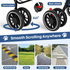 Double Pet Stroller for 2 Dogs or Cats, Lightweight Folding, 4 Lockable Wheels, Navy Blue