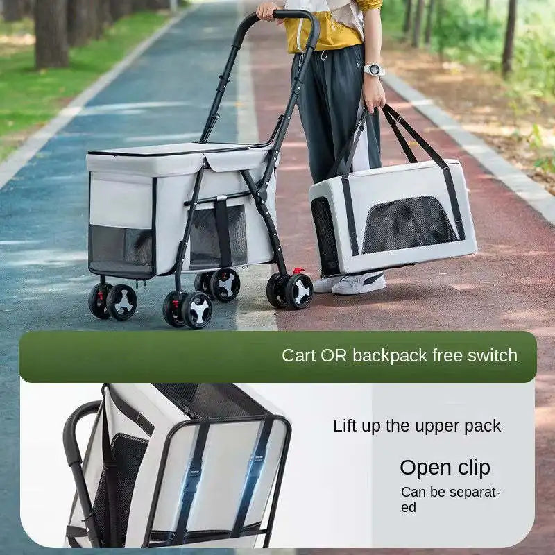 Detachable Carriers Double Pet Stroller for Dogs Cats Quick-Folding Pet Travel Carrier Strolling Cart for Daily Outdoor Walking