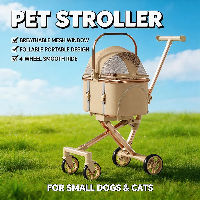 2026 New Separable Pet Stroller Portable One Click Fold Lightweight Cat Dog Stroller for Travel Outdoor Anti Tipping Design