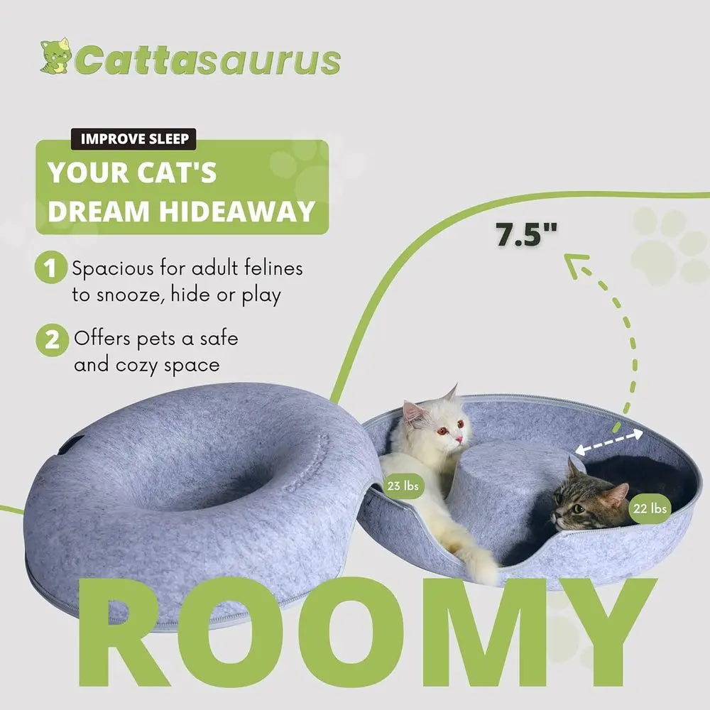 3-in-1 Cat Bed, Tunnel & Scratcher (Large, Light Gray)