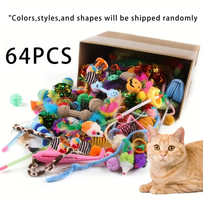 21-Piece Mixed Cat Toy Set — Plastic & Plush Variety Pack for Multiple Cats