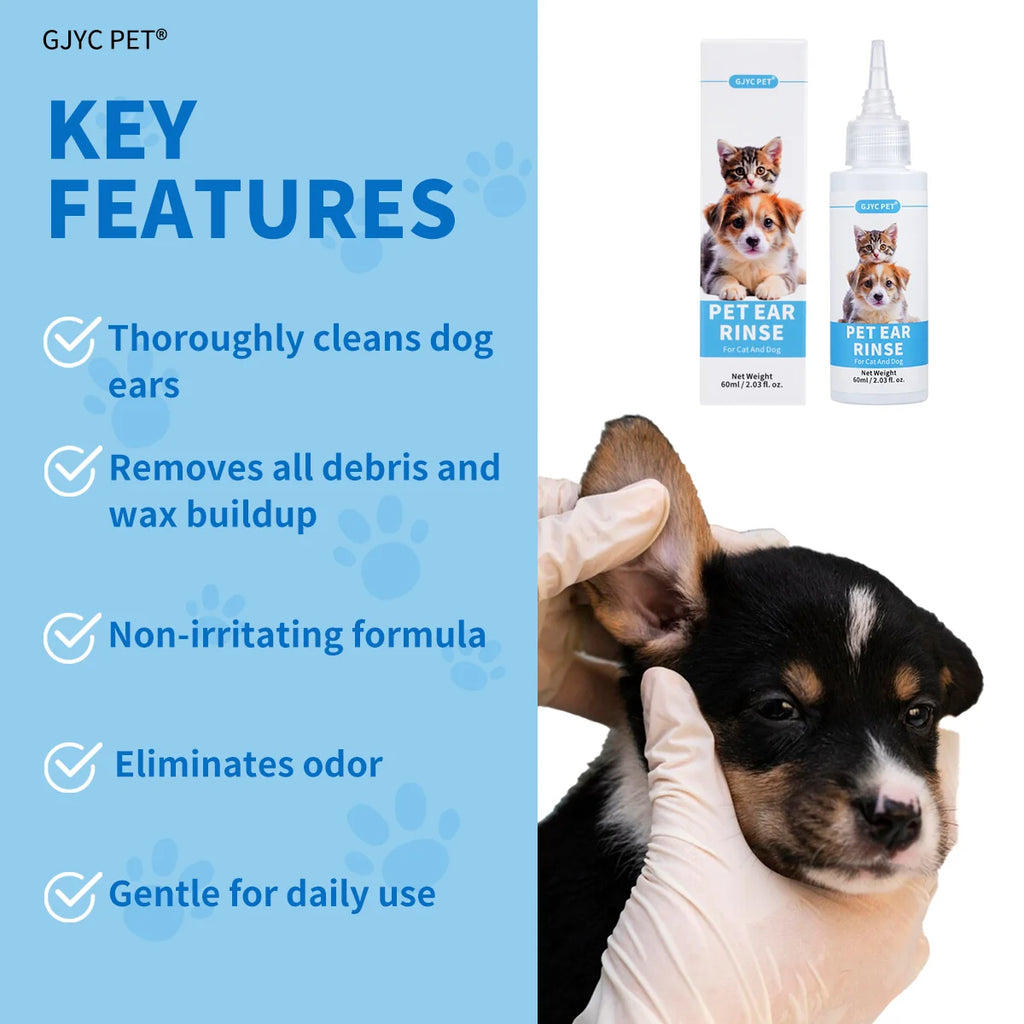 Natural Pet Ear Cleaner for Dogs Cats | Gentle Non-Irritating Ear Cleaning Solution for Wax Dirt Removal Odor Control Daily Care