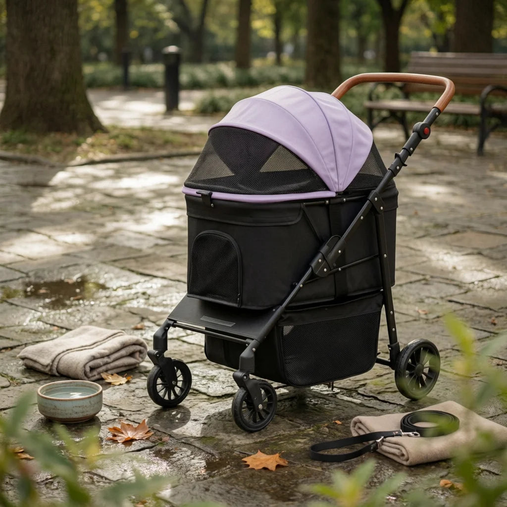 Foldable Pet Stroller Multi-Function Foldable Dog Stroller Large Dog Wagon Storage Basket Pet Gear Adjustable Handle