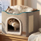 Foldable Cat Cave with Hanging Ball & Scratch Pad (16.5in)