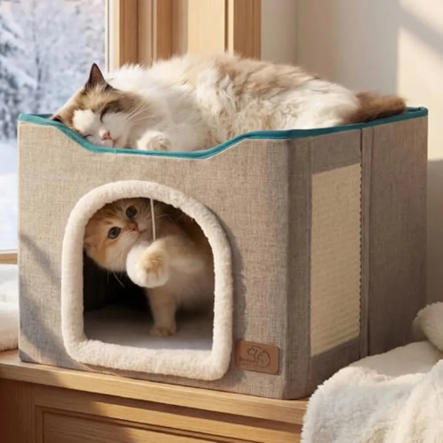 Foldable Cat Cave with Hanging Ball & Scratch Pad (16.5in)