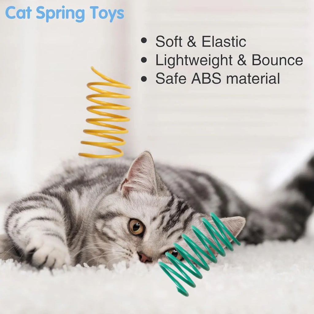 12-Pack Colorful Cat Spring Coil Toys — Durable Heavy Plastic Spiral Springs for Indoor Cat Self-Play