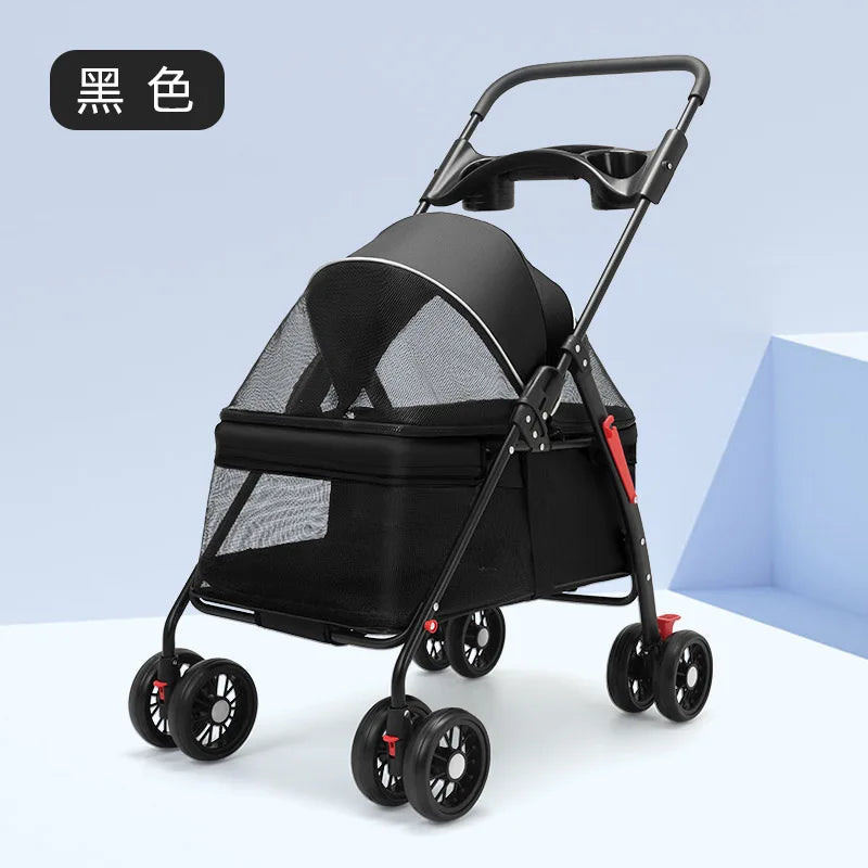 Foldable 4-Wheel Lightweight Eco-Friendly All-Season Pet Stroller Oxford Metal Frame Portable For Small Medium Pets 17kg Maximum
