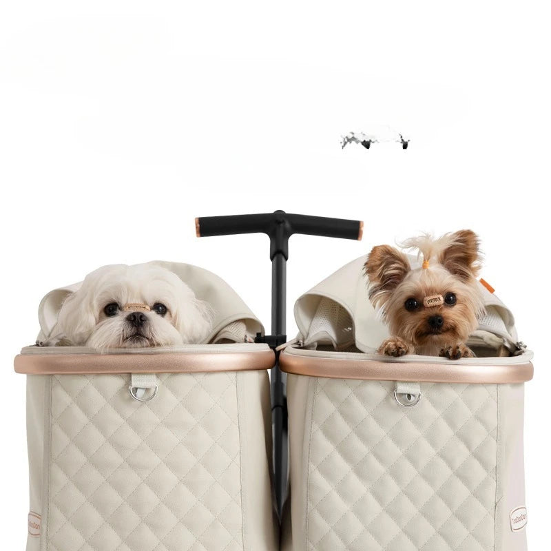 Double-seat Stroller Foldable Two Small Dogs Out Stroller Detachable Cat Stroller Independent Double Basket Vehicle Weighs 16kg