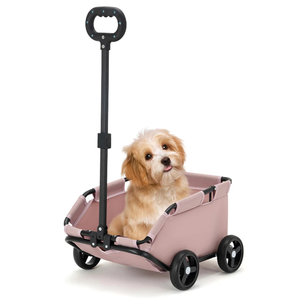 Foldable Small Pet Stroller 4 Wheels Teddy Small Pet Cart Lightweight Folding Trolley Ideal for Small Pets Outings