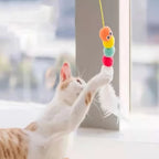 Elastic Rope Hanging Cat Teaser Toy — Feather & Bell Swing Toy for Self-Play Kittens