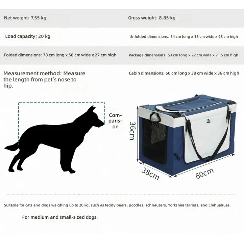 Pet Stroller Large Space, Portable Foldable Dog Cat Carrier, Detachable Design for Multiple Pets, Travel Pet Carriage