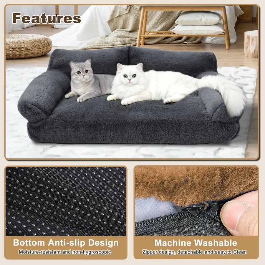 Plush Cat & Dog Couch Bed with Removable Washable Cover