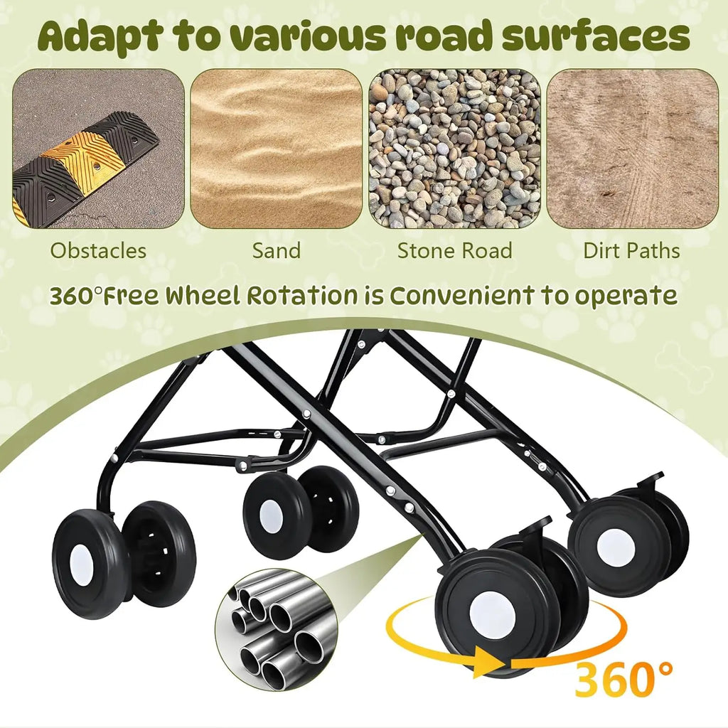 Double Pet Stroller for 2 Dogs & Cats - Foldable Travel Carriage with Detachable Carriers, Safety Belts & 4 Lockable Wheels