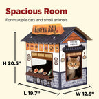 Large Cardboard Cat Cave House with Scratcher (Korean BBQ Design)
