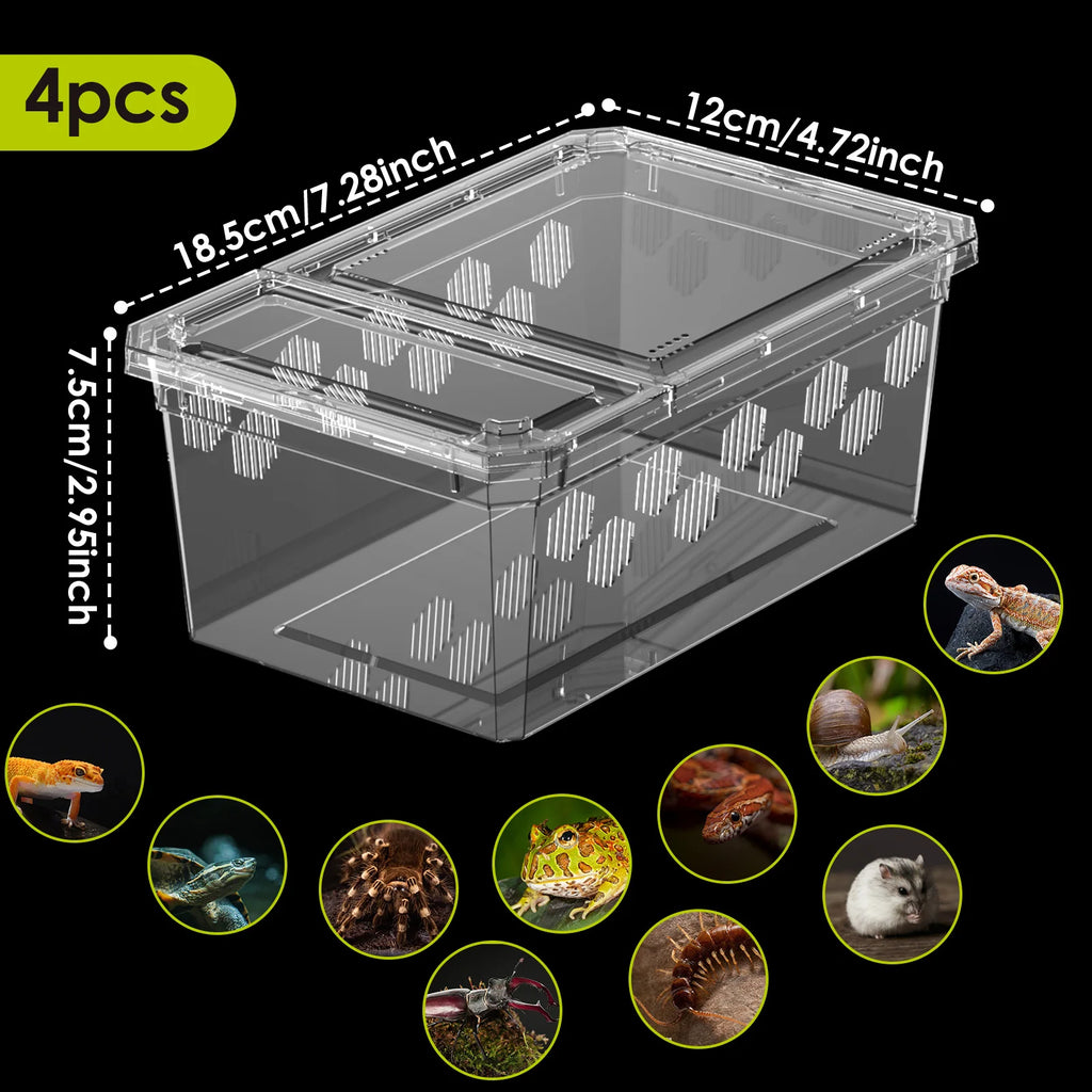 4pcs, Reptile Breeding Box, Portable Transport Container, Suitable for Lizards, Geckos, Snakes, Frogs, Turtles, Spiders