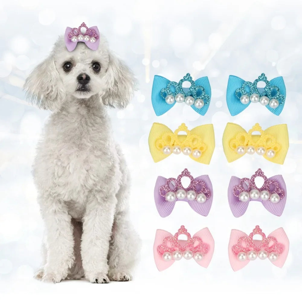 Crown Style Pet Hair Bow Ties 20-Pack (Cartoon, Soft Elastic Band)