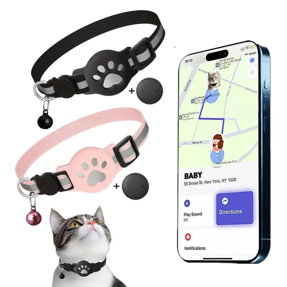 Reflective Breakaway Cat Collar with AirTag Holder & Bell - Waterproof Adjustable Anti-Loss GPS Pet Collar