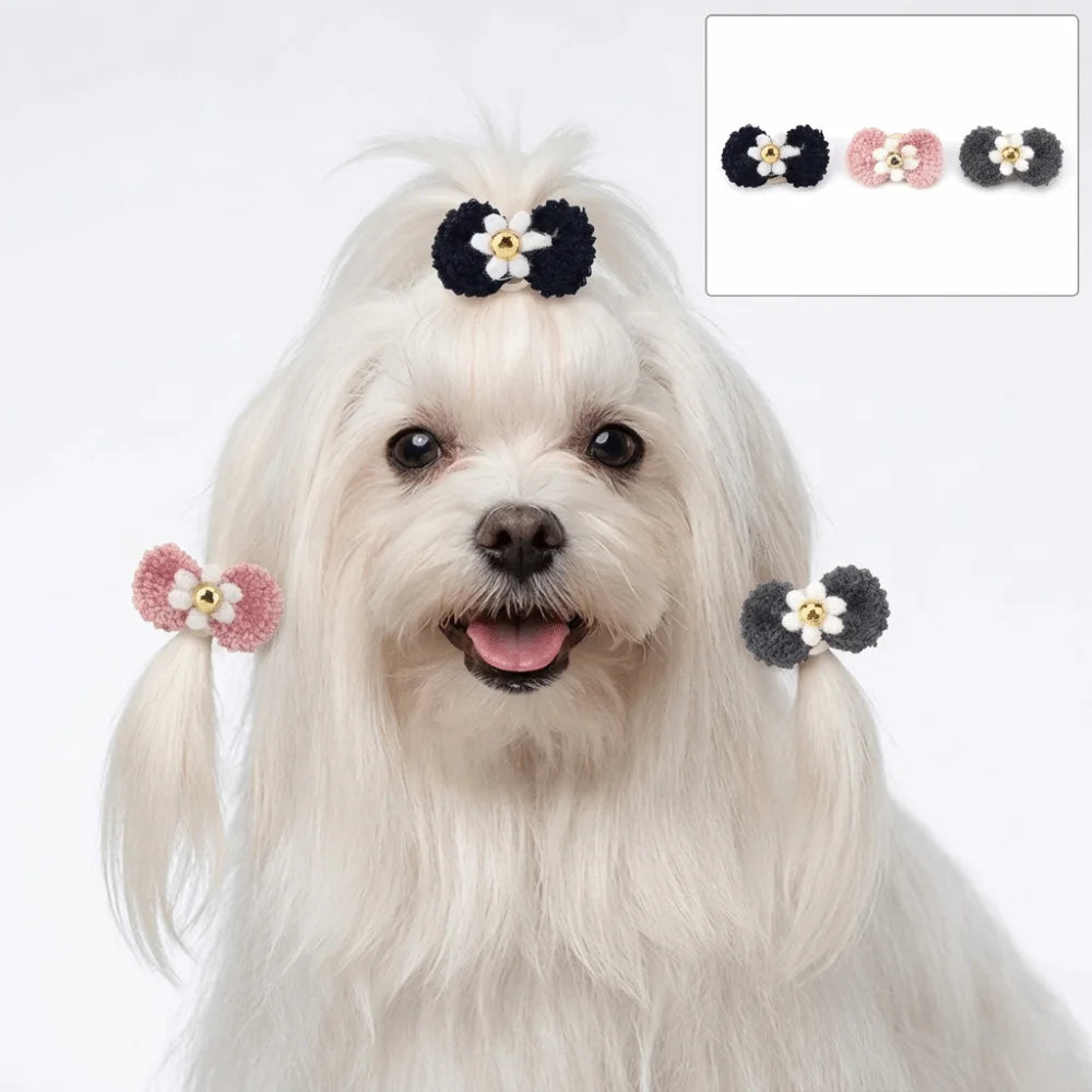 12Pcs Yarn Bow Pet Hair Bow Elastic Band Various Colors Dog Hair Tie Cute Style Soft Texture Pet Head Flower Pet Grooming