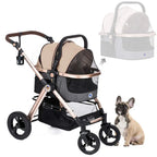 Pet Rover Prime 3-in-1 Luxury Dog/Cat Stroller (Travel Carrier + Car Seat + Stroller) with Detach Carrier/Pump-Free Rubber Tire