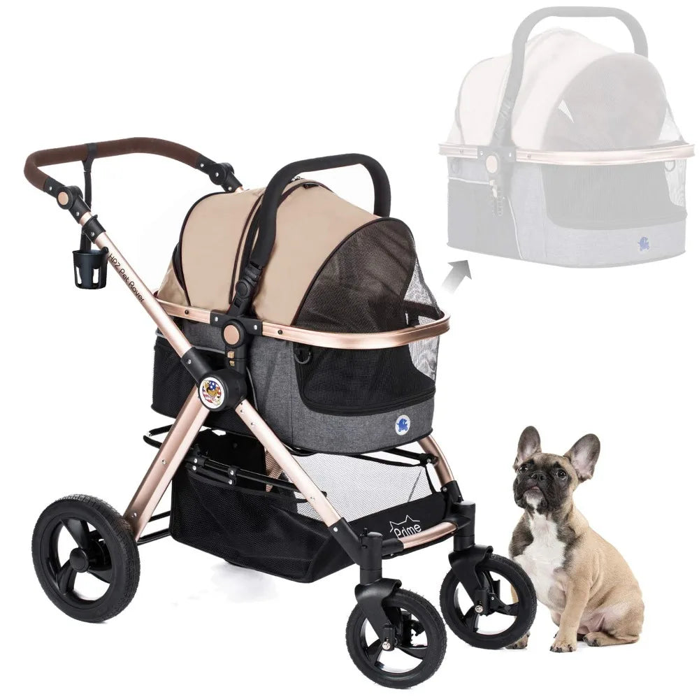 Pet Rover Prime 3-in-1 Luxury Dog/Cat Stroller (Travel Carrier + Car Seat + Stroller) with Detach Carrier/Pump-Free Rubber Tire