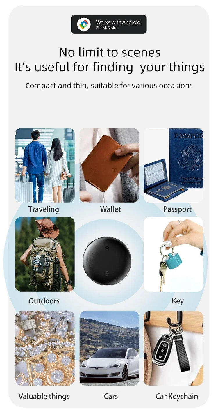 Mini Smart GPS Tag for Google Find My - Anti-Loss Reminder for Cars, Keys, Pets & Kids (iOS & Android)