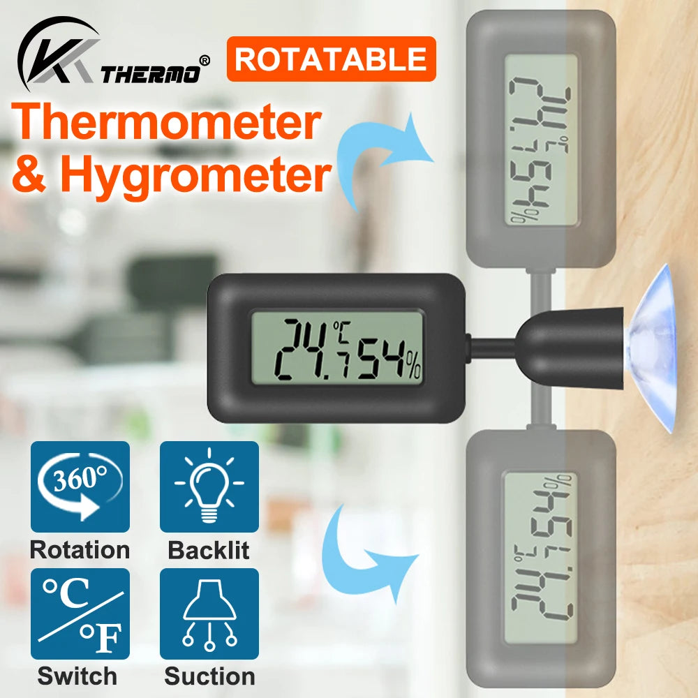 Mini Digital Reptile Thermometer 360 Degree Rotating Luminous Suction Cup Hygrometer For Lizards Snakes Spiders Accessories