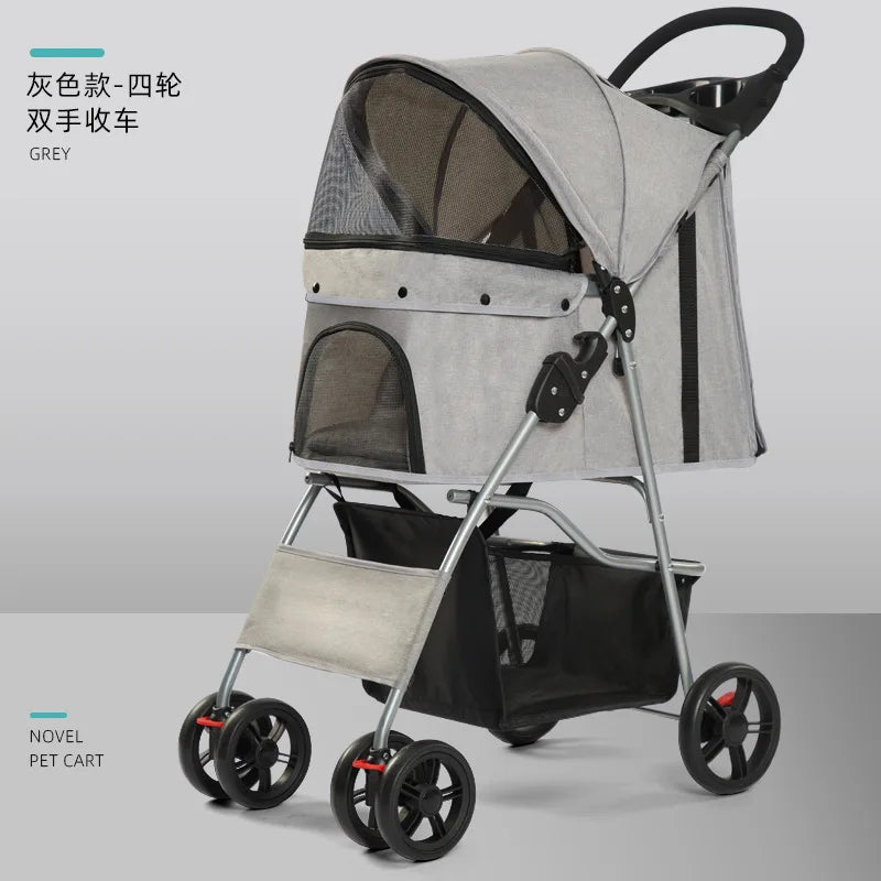 Pet Stroller for Small Dogs and Cats, Easy Foldable Travel Carrier, Portable Pet Carriage for Outdoor Walking