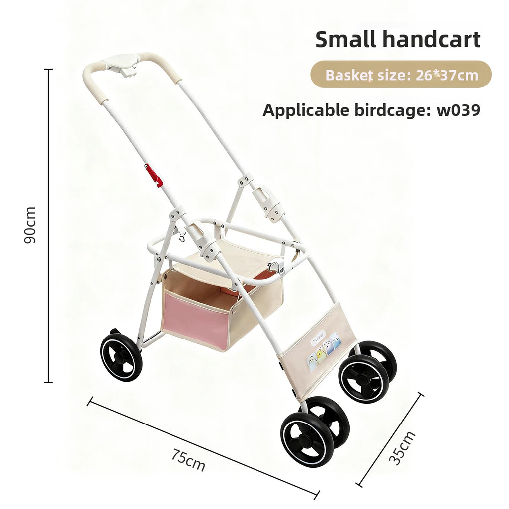 Foldable Lightweight Pet Stroller for Parrots Dogs Cats Outdoor Travel Carrier with Storage Space Portable Pet Transport Cart