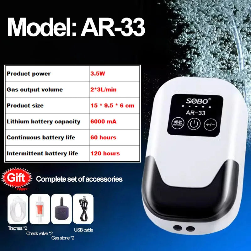 USB Rechargeable Portable Aquarium Aerator Pump (Lithium Battery, Outdoor Fishing, Fish Tank)