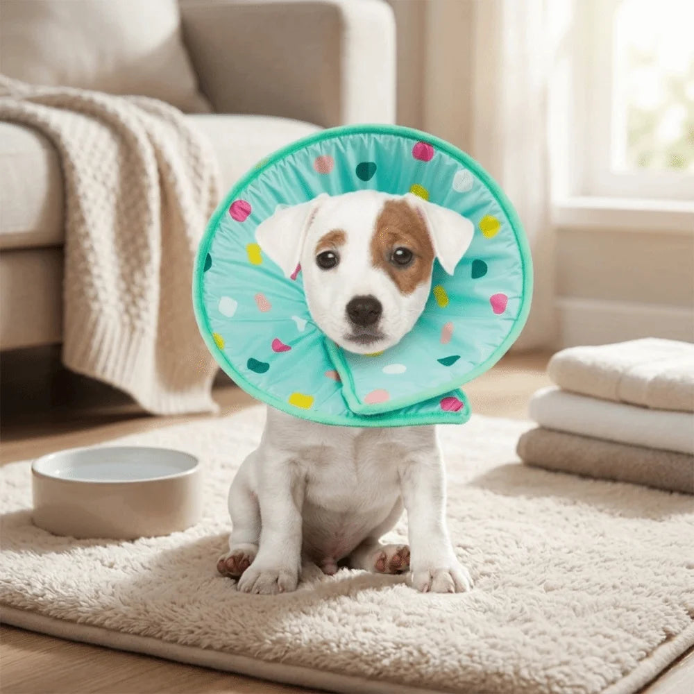 Sponge Padded Pet Recovery Ring Flexible Frame Light Weight Soft Protective Ring Skin Friendly Polka Dot Anti Lick Guard
