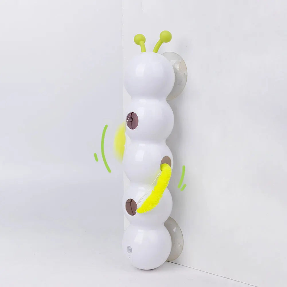 Rechargeable Motion-Activated Caterpillar Cat Teaser with Feather Tail — Intelligent Interactive Toy