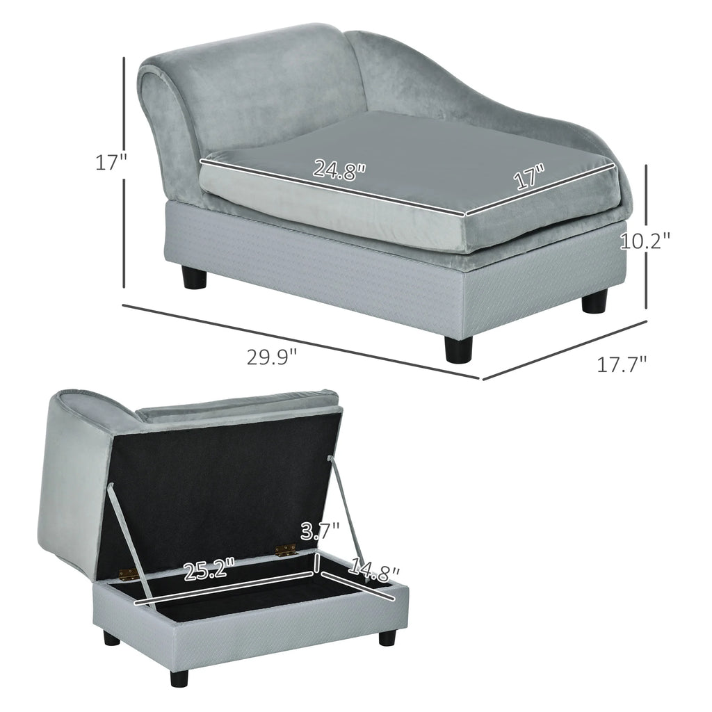 Luxury Dog Sofa Bed with Hidden Storage (Pale Gray)