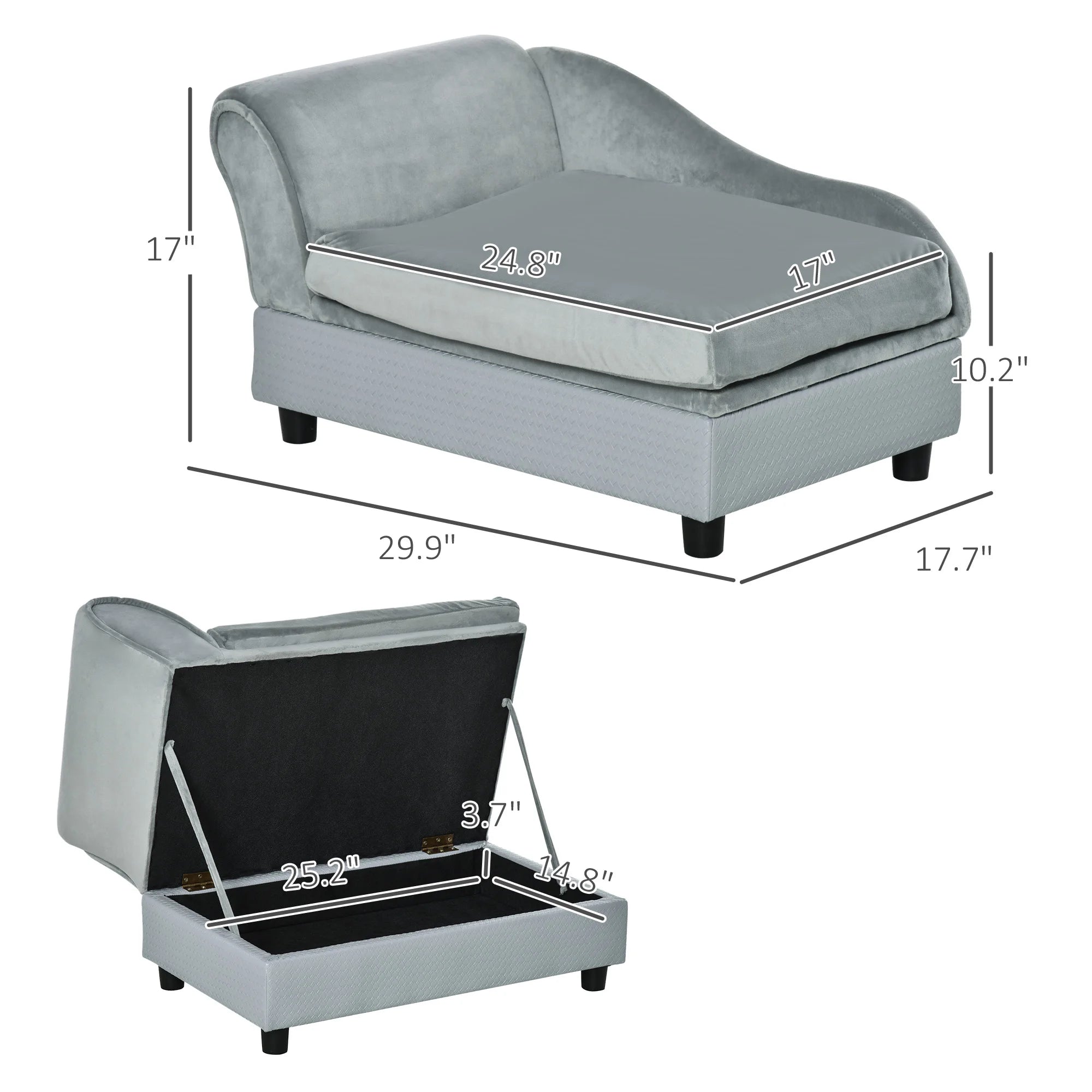 Luxury Dog Sofa Bed with Hidden Storage (Pale Gray)