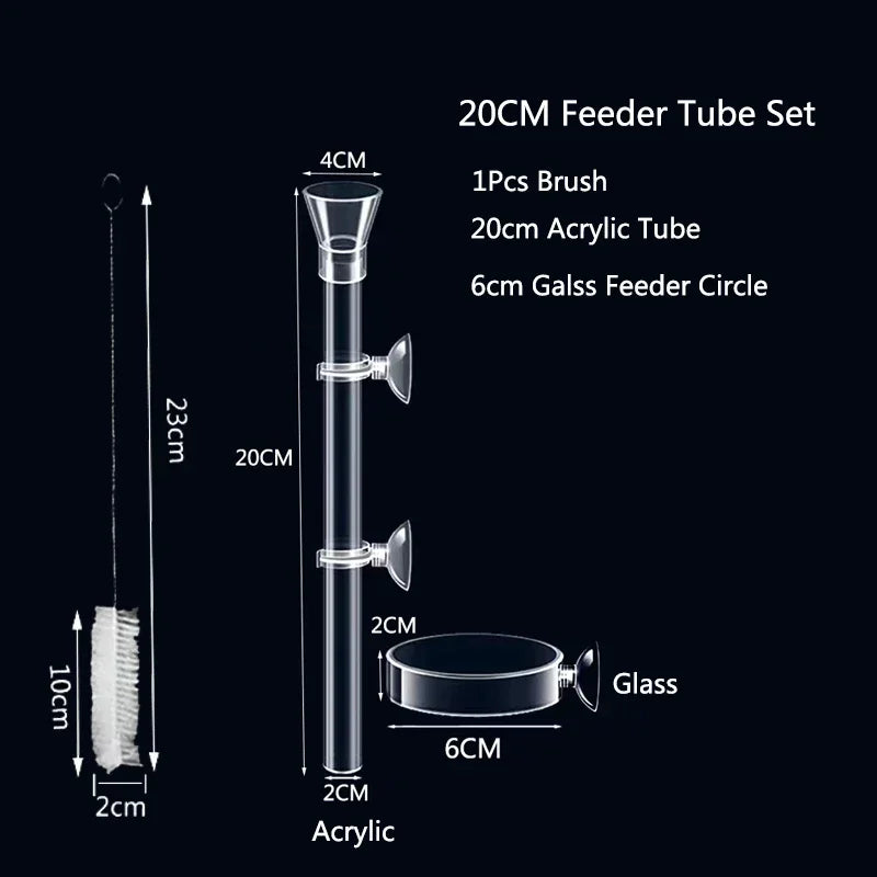 Acrylic Aquarium Shrimp Feeding Dish & Tube (Transparent, 20–30cm, Snail & Shrimp)