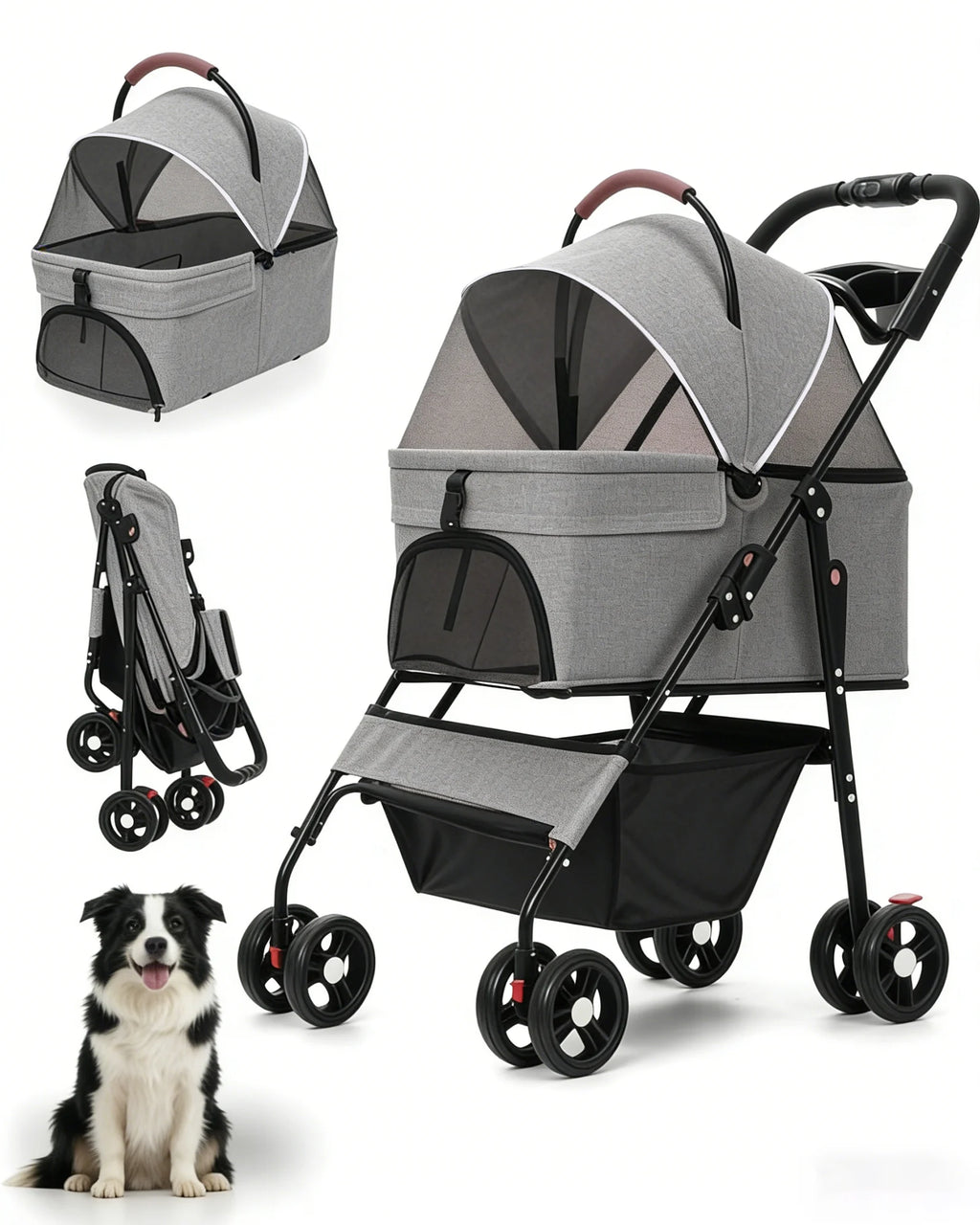 Detachable Dog Stroller 2-in-1 Pet Carrier & Stroller Foldable Lightweight 4 Wheel for Small Dogs Cats Portable Travel Pet Pram
