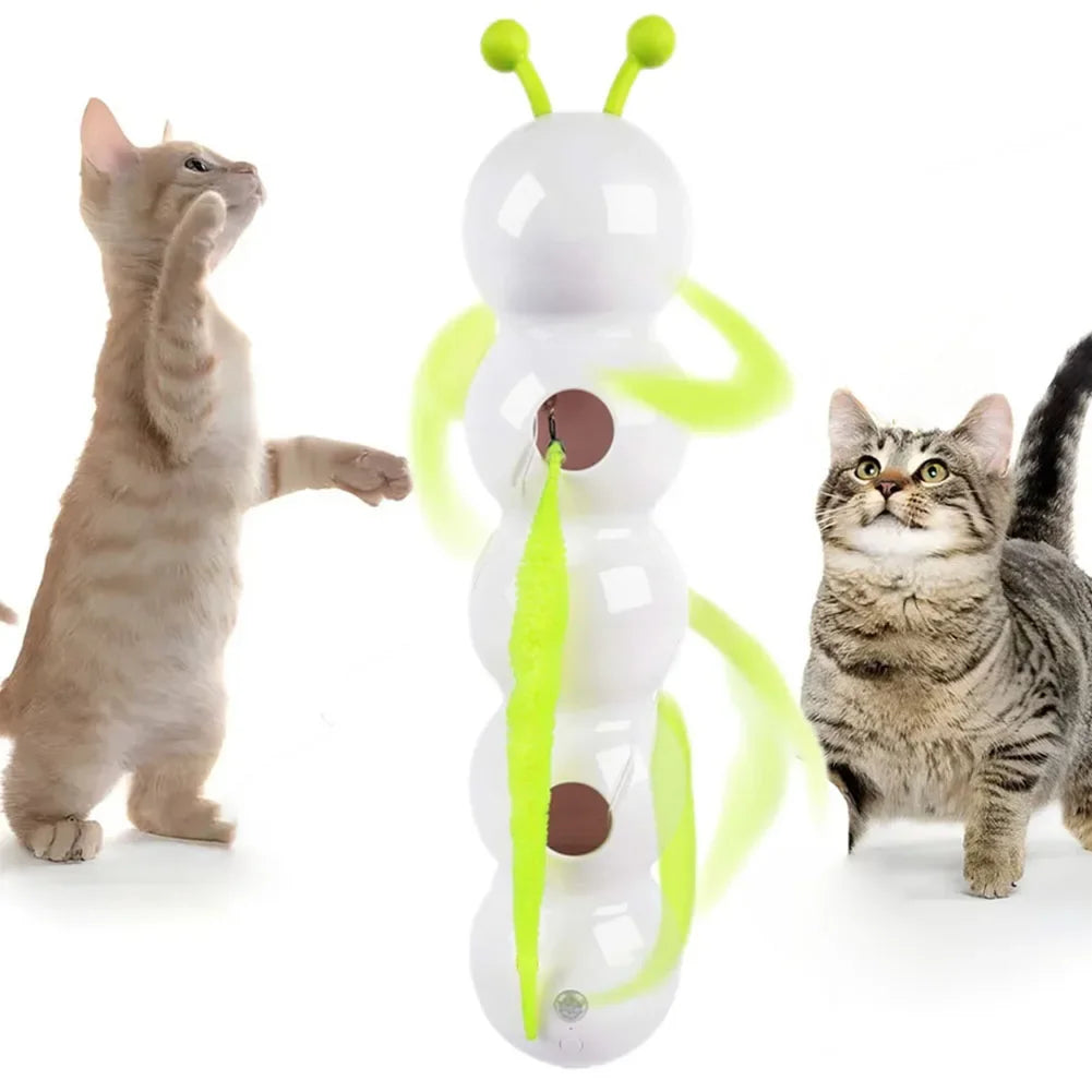 Smart Whack-a-Mole Caterpillar Cat Toy — Motion Sensor Feather Teaser for Indoor Cats