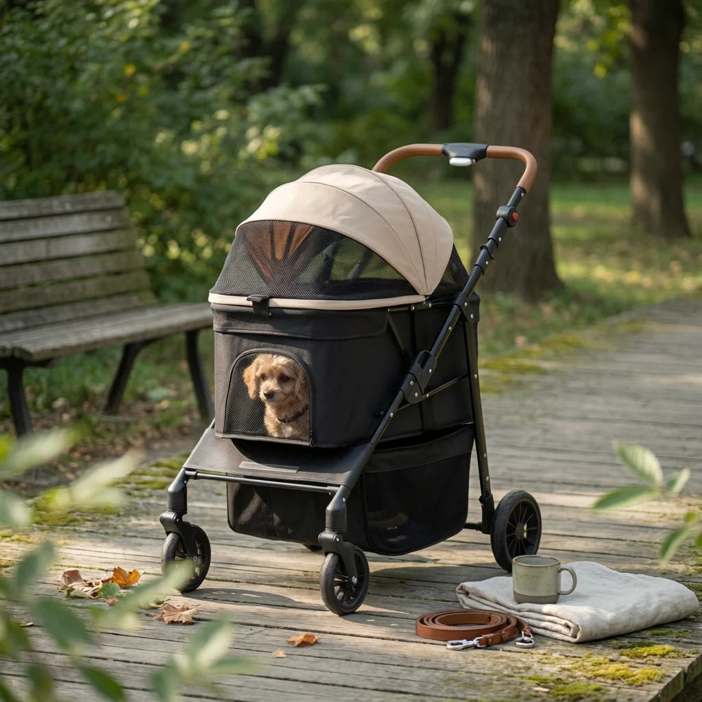 Foldable Pet Stroller Multi-Function Foldable Dog Stroller Large Dog Wagon Breathable Mesh Window Pet Gear Easy to Clean