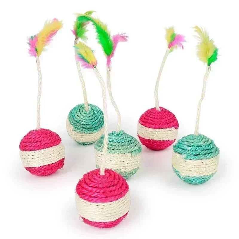 Sisal Feather Scratching Ball Cat Toy — Interactive Training & Play Toy for Kittens