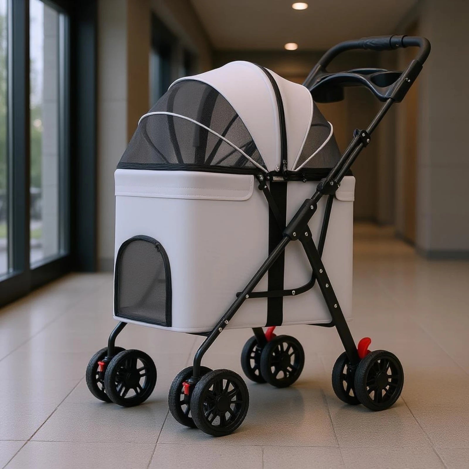 Foldable Pet Stroller Carrier Wheeled Mesh Pet Stroller