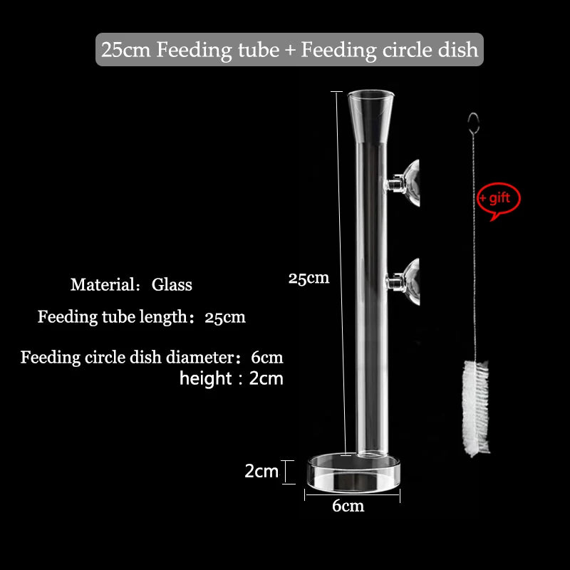 Glass Aquarium Shrimp Feeder Bowl & Tube (Transparent, Snail & Shrimp Food Dish)