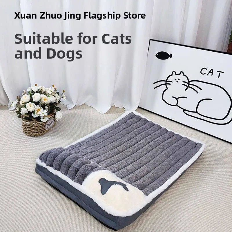 Soft Faux Fur Pet Bed Mat with Detachable, Washable Cover