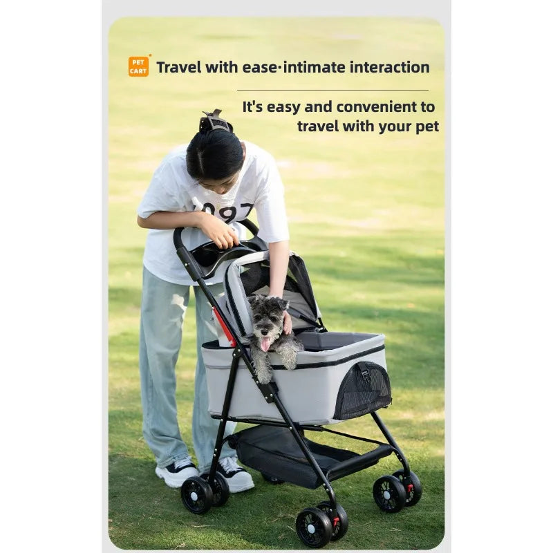 3-in-1 Folding Dog Stroller Pet Stroller 4 Wheel Foldable Pet Stroller with Detachable Carrier Storage for Small Dogs Cats